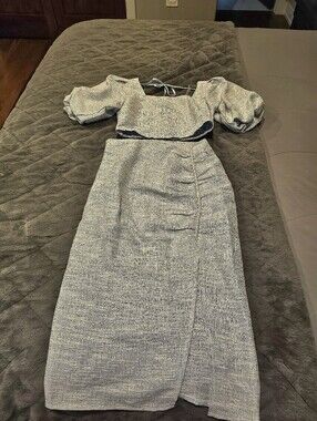 NWT Entro Two-Piece Puff Sleeve Crop Top and Skirt Set in Light Blue